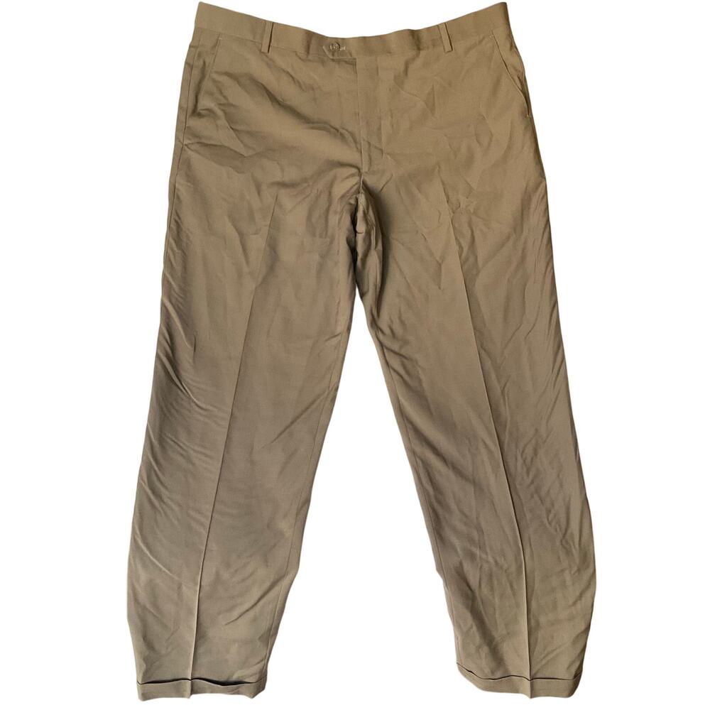 Fronto-Uomo Men Dress Suit Pants size 38 Taupe Flat Front 100% Wool Classic Fit